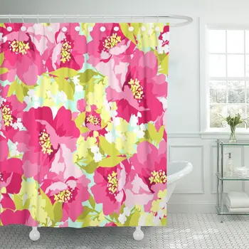 

Blue Chic Beautiful Floral Pink Flowers Wild Rose Green Shower Curtain Waterproof Polyester Fabric 72 x 72 Inches Set with Hooks