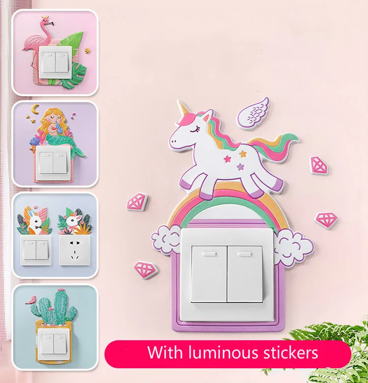 

Animal Cactus Flamingo Cover Cartoon Room Decor 3D Wall Silicone on-off Switch Luminous Light Switch Protector Wall Sticker