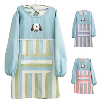 

Long-Sleeved Kitchen Cute Dog Aprons with Pockets For Women Cooking Baking BBQ and Gardening Cleaning Work Creating Art