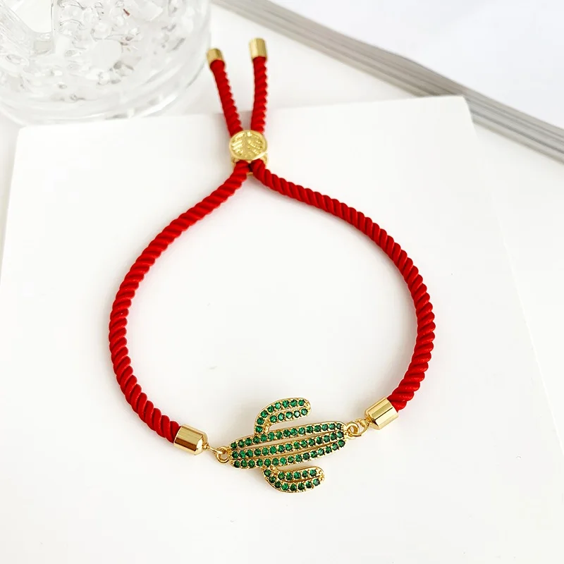 green cactus red Зеленый Кристальный Браслет С КАКТУСОМ для женщин Винтажный CZ дождевой турецкий медный инкрустация Циркон Черный Браслет evil eye ювелирные изделия Рождество - Окраска металла: green cactus red