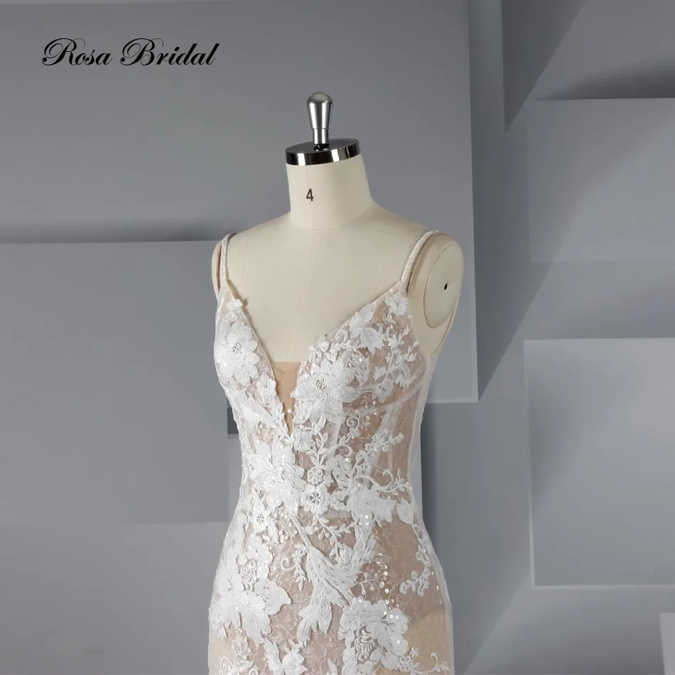 Rosabridal mermaid wedding dress Modern style V-neckline backless bridal gown