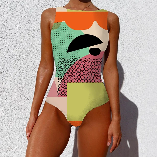 Sexy Print One Piece 2022 Swimsuit Closed Large Size Swimwear Push Up Women Flower Vintage Body Swim Beach Pool Bathing Suit 3