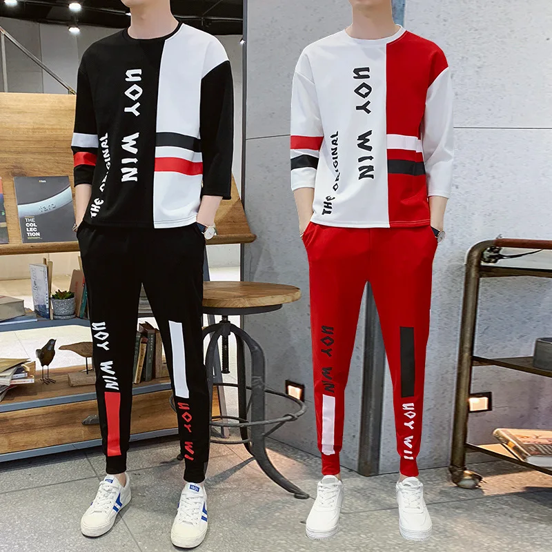 

Spring And Summer-Teenager Trousers Short Sleeve T-shirt Suit Korean-style Fashion Man Korean-style Fashion Printed Leisure Spor