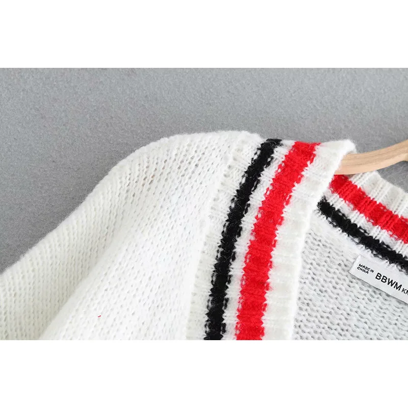 2019 casual women sweater loose knitted v-neck striped long sleeve pullover autumn high street oversize ropa mujer