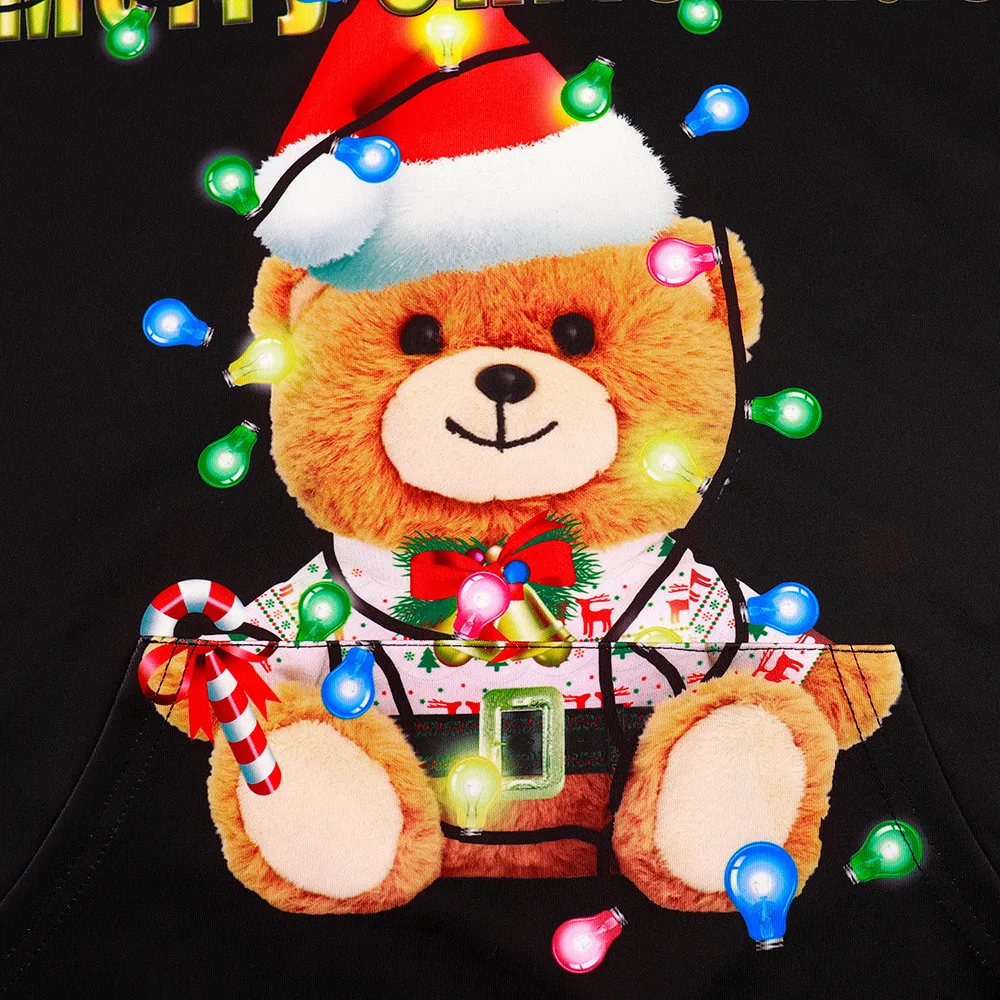 New Christmas Day cosplay Bear 3D Pattern Pullover Loose Hoodie Halloween Cartoon Pattern Sweater New Year Party Play Costume