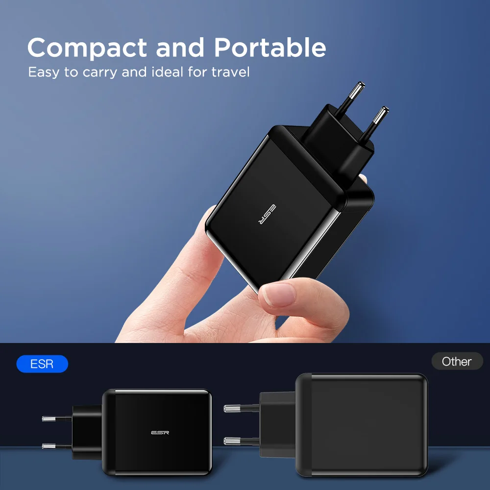 Зарядное устройство ESR с двумя портами USB C 30 Вт сетевое зарядное со складной