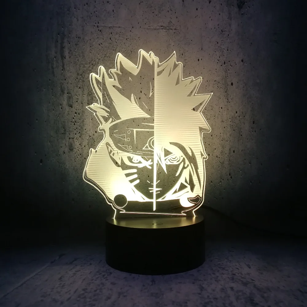 Наруто 3D Светодиодная лампа Наруто Саске с двойным лицом Ночник декор детской комнаты креативная выставочная лампа Япония мультфильм Луна Лава