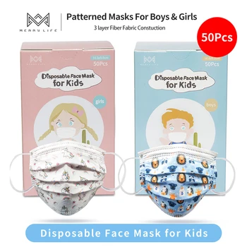 

MERRYLIFE 3layer Disposable Face Masks kids Non Woven Breathable Unicorn Patterns Face Mask For 6-12 years old Boys Girls