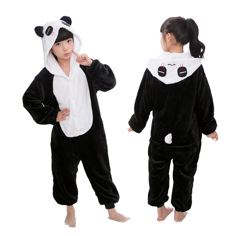 Kigurumi/Детские пижамы для мальчиков и девочек; пижамы с единорогом; фланелевая Детская Пижама; комплект одежды для сна с животными; зимние комбинезоны - Цвет: Panda