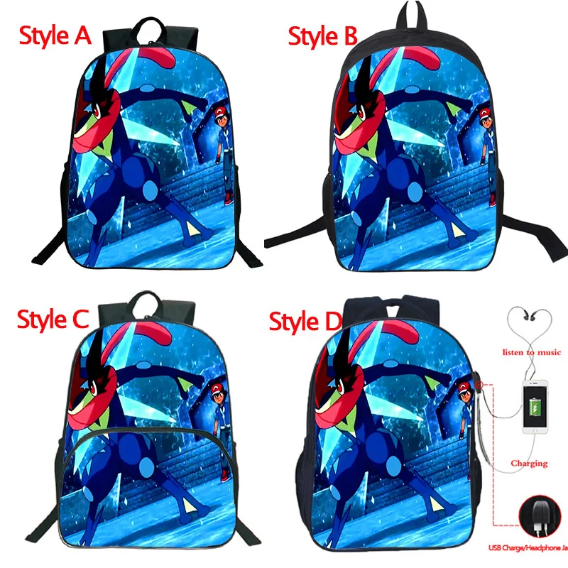 Pokemon Greninja рюкзак USB зарядка ученические рюкзаки школьные сумки красивый рюкзак для мужчин и женщин рюкзак на плечо - Цвет: 17