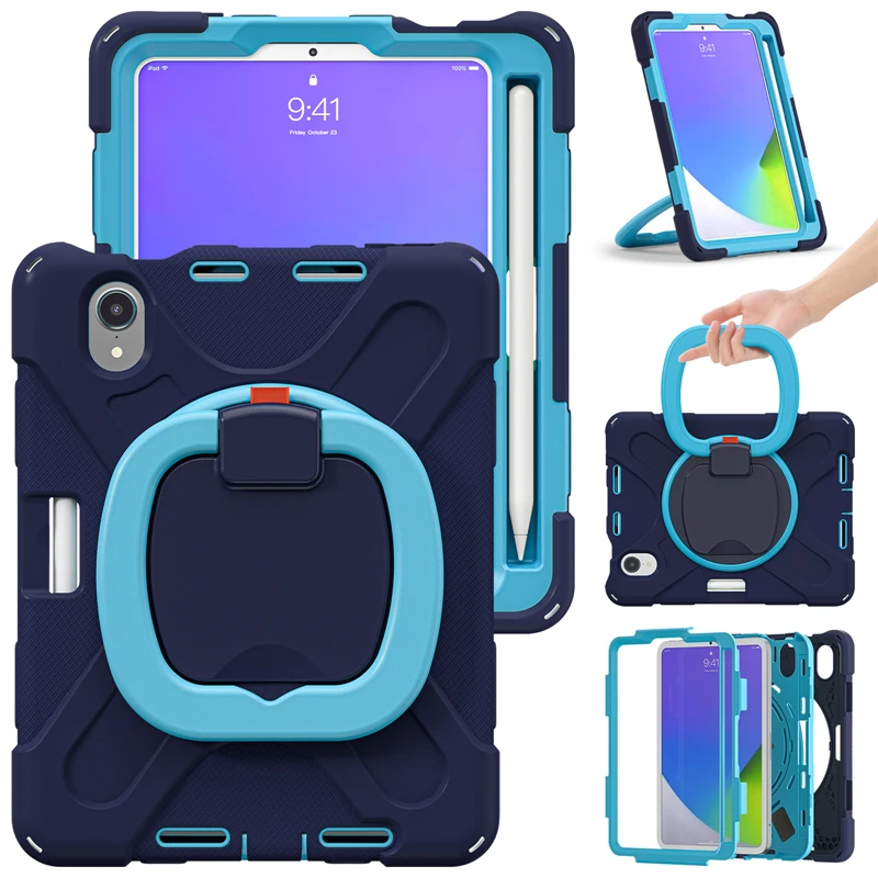 

Shockproof Silicone Soft Case For iPad Mini 6 Portable Circle Bracket Protect Cover For iPad Mini 6 With Pencil Holder Lanyard