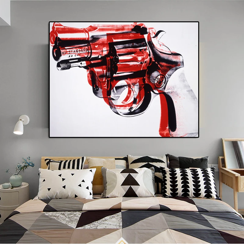 

Andy Warhol Still life Abstract Oil Painting Drawing art Spray Canvas iron gemstone gun picture Wall Pictures for Living Room