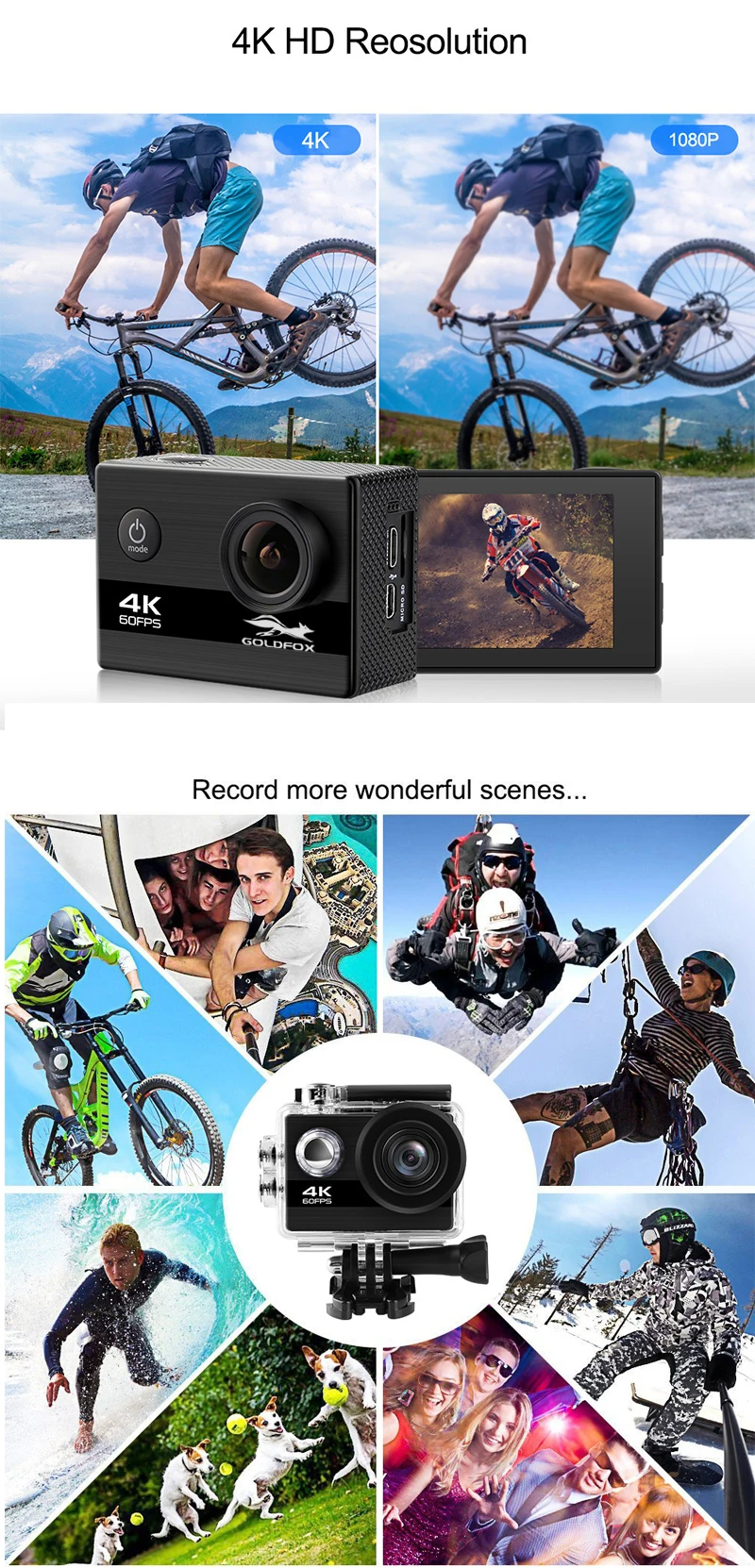 Экшн-камера Ultra HD 4 K/60fps Wifi 16MP 2,0 lcd 170D объектив шлем камера 30m Go Водонепроницаемая профессиональная спортивная камера видеокамера