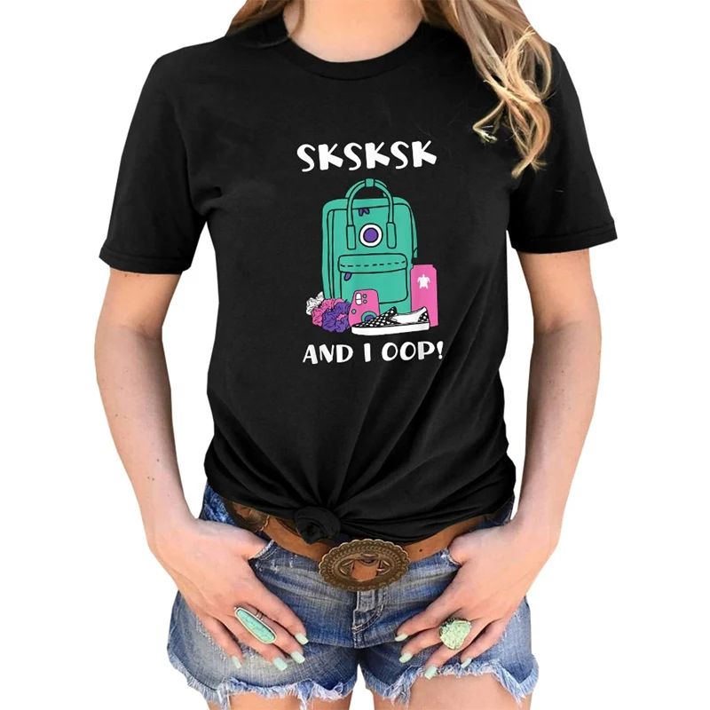 Винтажная Футболка Sksksk And I Oop, женская футболка с коротким рукавом и круглым вырезом, уличная футболка