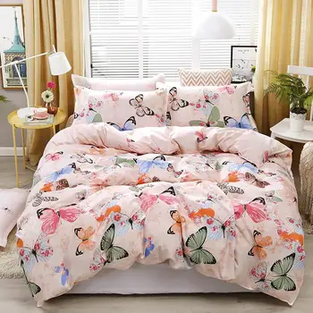

55 New Pink Bedding Set High Quality Butterfly Printing Bed Linings Duvet Cover Bed Sheet Pillowcases Cover Set 4pcs/set