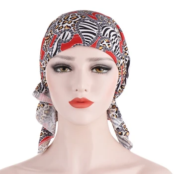 

2020 Muslim Headscarf Summer Inner Hijab Caps Women Elastic Turban Cap Leopard Print Beanie Hat Soft Bandana Chemo Caps Headwear