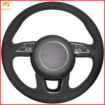 

MEWANT Black Suede Black Leather Car Steering Wheel Cover for Audi Q3 Q5 2013 2014 2015 Interior Accessories Parts