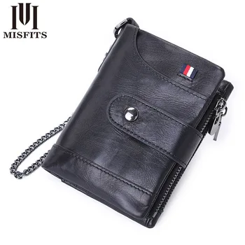 

MISFITS Cowhide Antitheft Wallet Hasp Leisure Men's Money and Cards Male Fashion Bifold Luxury Clutch Bag Free Shipping