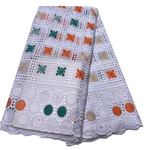 Золотая африканская нигерийская сухая кружевная ткань швейцарская вуаль кружева в швейцарской чистый хлопок кружева для шитья платья