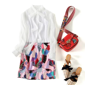 

Top Skirt Sets Women In Women's Sets Sexy Lace Autumn Suit Long Sleeve Shirt Print Short Two-piece Women's Mini Skirt Set