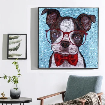 

5D Shiny Diamond Painting Cartoon Animal Glasses Dog DIY Full Drill Cross Stitch Kits Crystal Rhinestone Diamond Embroidery Arts