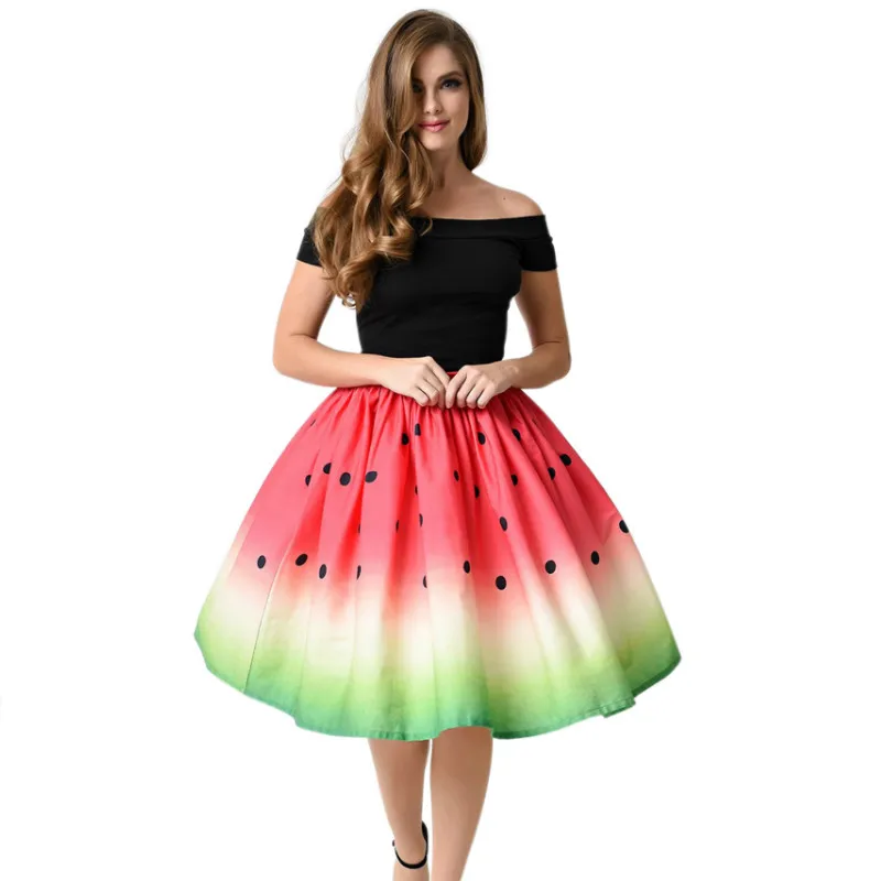 Женская юбка с принтом арбуза длина до колена высокая талия вечерние юбки