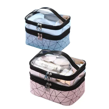 

New Women PU Leather Cosmetic Bag Travel Outdoor Transparent Makeup Bags Organizer