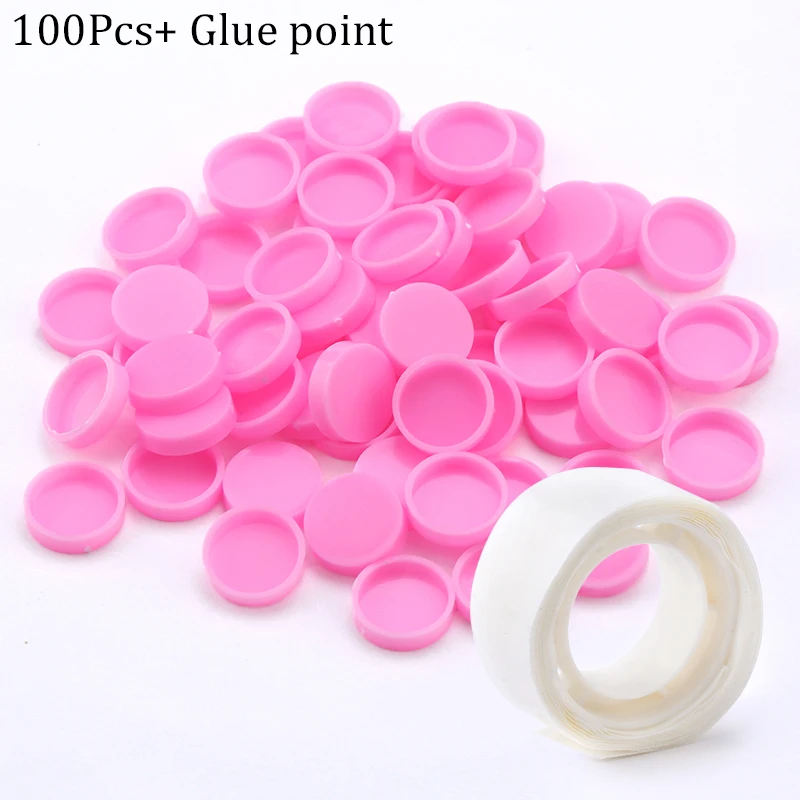 Pink 100Pcs 100 шт./пакет клей прокладка клей для ресниц держатель розовый падение клей задержки чашка клей для верхней части чашки ресницы инструмент - Цвет: Pink 100Pcs