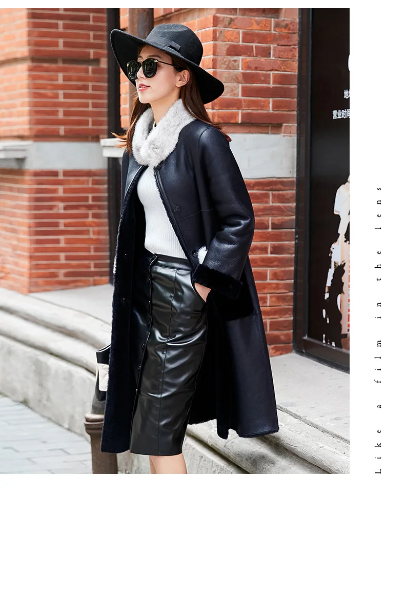 Natural Real Fur Coat Female Genuine Leather Jacket Mink Fur Collar Wool Jacket Winter Sheepskin Coat Women Clothes
