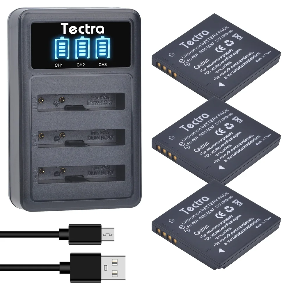 3Pcs 1200Mah Dmw-Bck7 Bck7Pp Bck7E Nca-Yn101G Batteria + Caricatore Astuto Per Panasonic Lumix Dmc-Fp5,Dmc-Fh2 Fh5,Dmc-Fh25,Dmc-Fs16