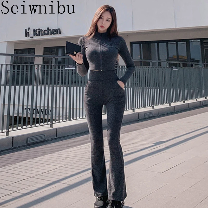 

2019 Fashion Runway Women track Suit Jacket Trouser Suits High Quality Two Piece Set Solid Overcoat + Pants Office Lady Jumper