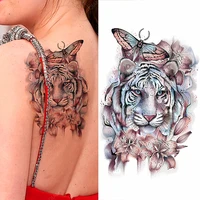 Tiger Temporary Tattoo Flower Lion Rose Wing Wolf Mountain Dolphin Body Chest Leg Waterproof  Fashion Sticker Man Totem