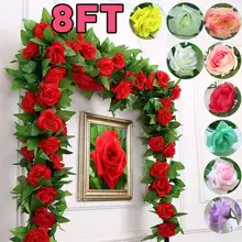240 см/8 футов Шелковая Роза украшение для свадьбы украшения плюща лоза Искусственные цветы Арка Декор с зелеными листьями подвесная настенная Гирлянда украшение