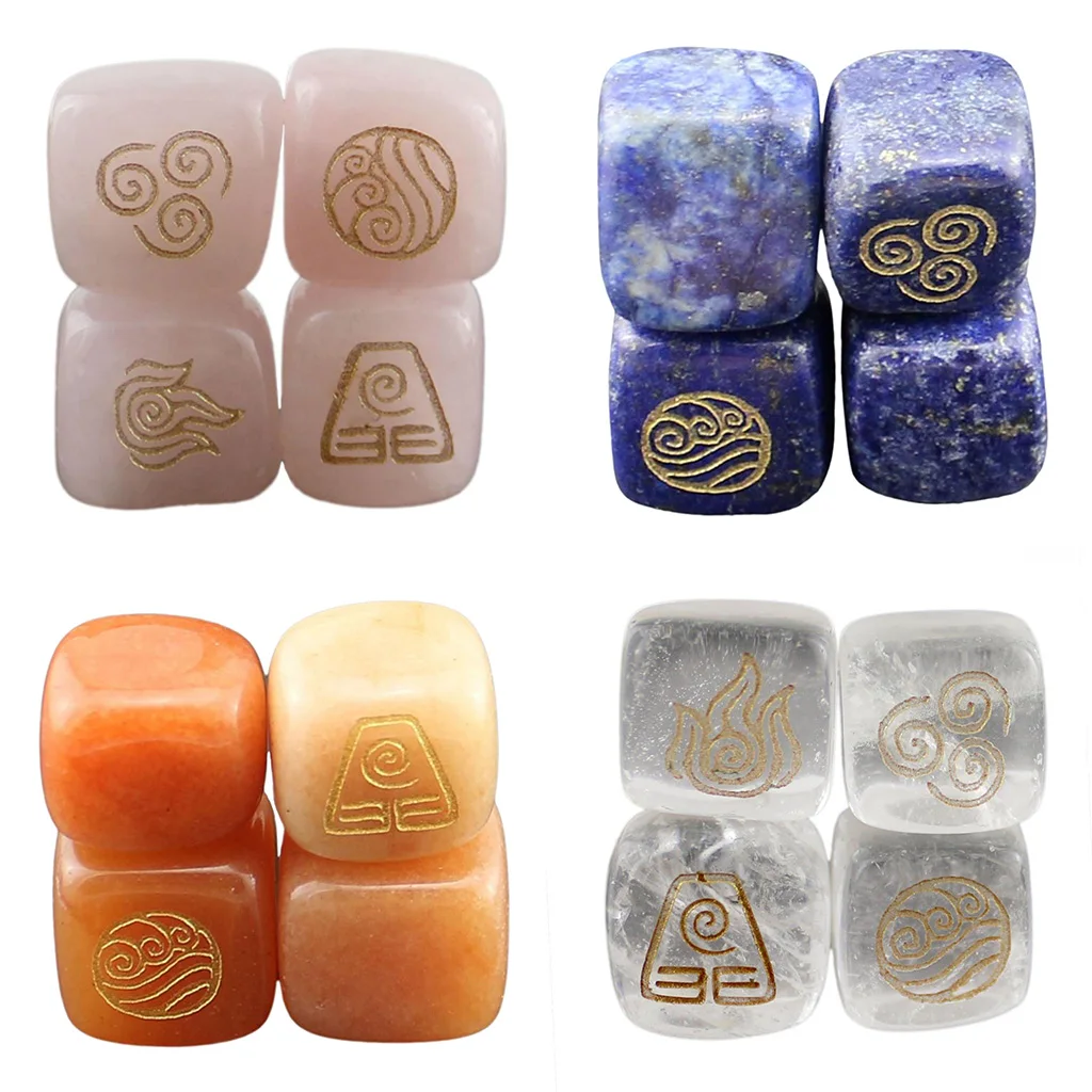 4Pcs/Set Natural Crystal Stone Water Soil Wind Runes Polished Engraved Gemstone Home Decor
