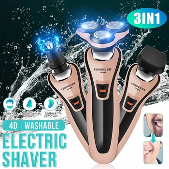 

3 in 1 USB Rechargeable Electric Shaver 3 Floating Heads Razors Hair Clipper Washable 4D Shaving Trimmer Men Face Cleaning Brush
