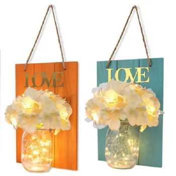 

Ins Rustic Mason Jar Wall Sconces With Led Fairy Lights Flowers For Country Home Wedding Cafe Bar Wall Bedroom Decoration Wood
