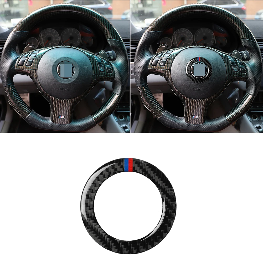 Carbon fiber Car Steering Wheel Logo Trim Decorative Cover for BMW E46