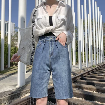

Woman Shorts Jeans High Waist 2020 Summer For Clothes Wide Leg Denim Clothing Blue Streetwear Fashion Vintage Baggy Pants