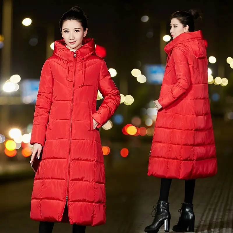 Slim Fashion Warm Women Coats And Jackets Long Hooded Solid Winter Padded Jacket Pockets Cotton Nice Parka Feminina
