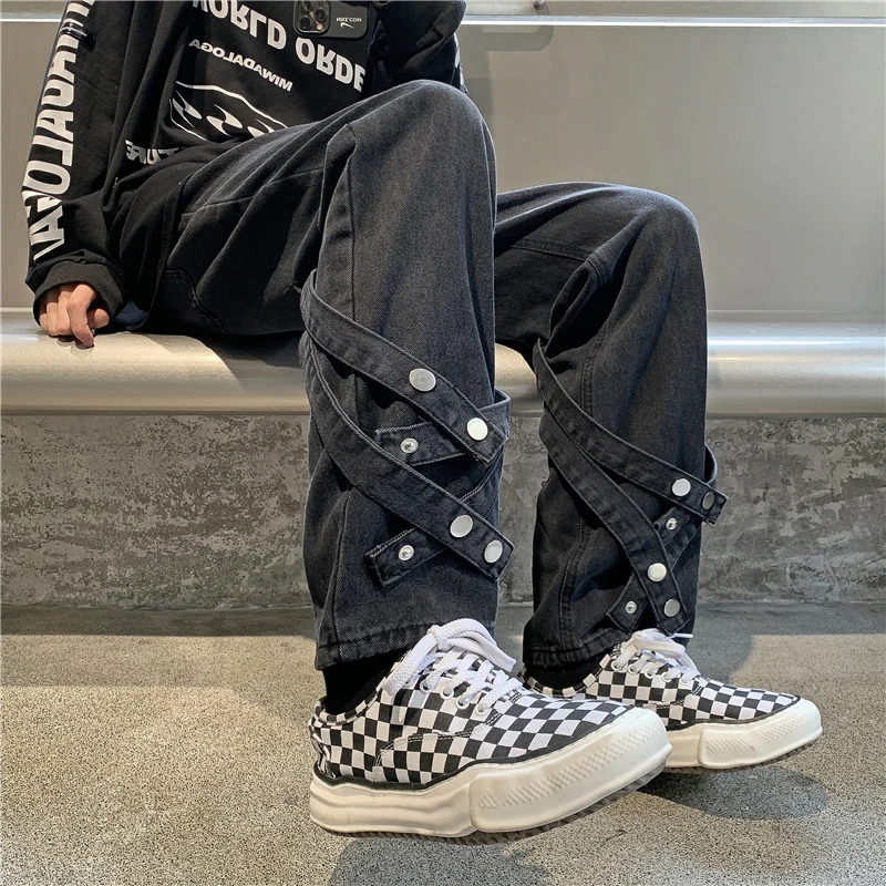 cargo jeans CMETAY Streetwear Harajuku Men/Women Same Jeans Spring 2022 New Korean Vintage High Waist Y2K Bandage Straight Denim Pants jeans women