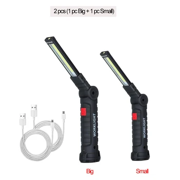

LED Work Light Lantern COB USB Rechargeable Handheld Flashlight with Magnetic Hook Base 360 Rotate Car Auto Repair Tool