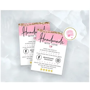 

PINK Handmade Business Insert Card Modern Packaging Insert Card Media Social Card Thank You Card