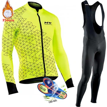 

Northwave Warm 2019 Winter Thermal Fleece Cycling Clothes NW Men's Jersey Suit Outdoor Riding Bike MTB Clothing Bib Pants Set