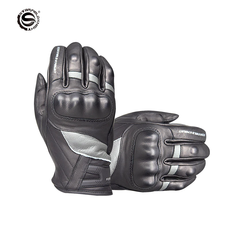 

Black Red Retro Vintage Leather Motorcycle Full Finger Touch Screen Racing Gloves Motorbike Riding Motocross Accessories