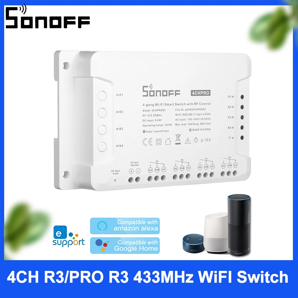 SONOFF 4CH R3/PRO R3 433MHz WiFI Switch Inching/Self-Locking/Interlock WiFi Smart Work with Alexa Google Home | Электроника