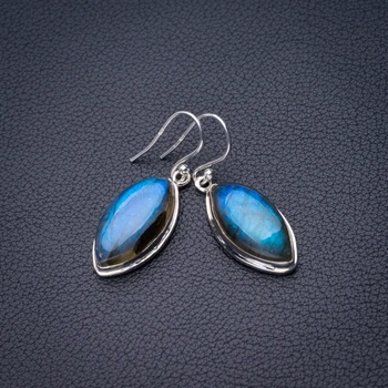 

StarGems Natural Blue Fire Labradorite Handmade 925 Sterling Silver Earrings 1.5" D6573