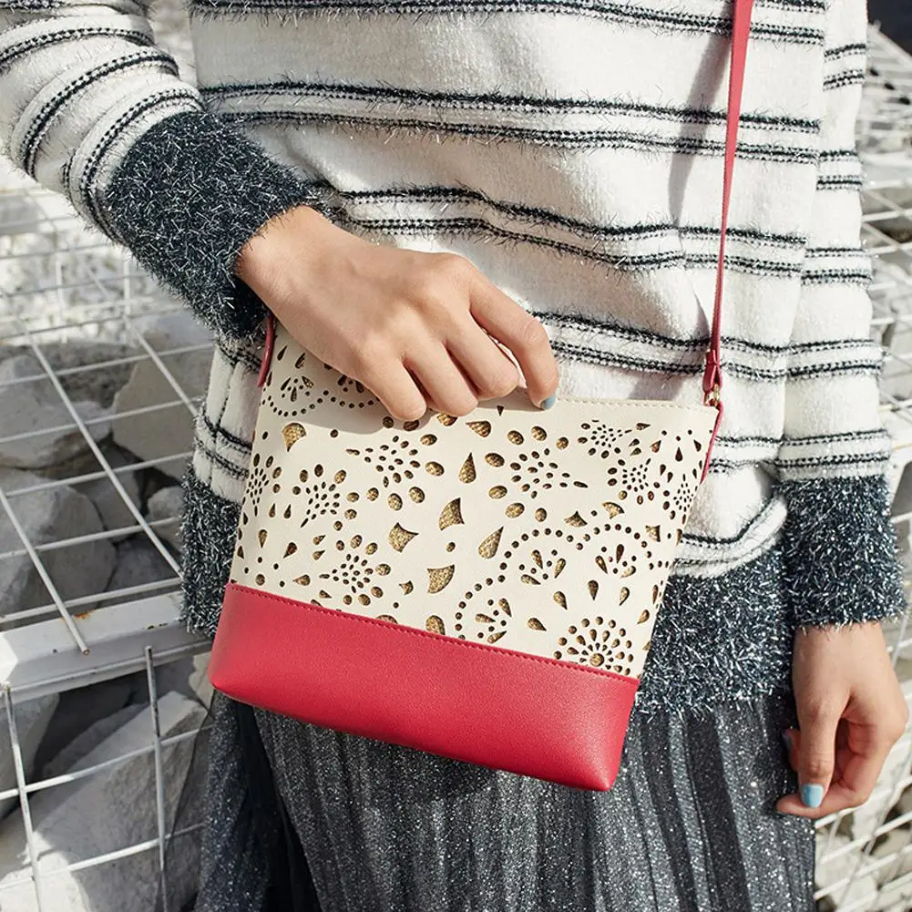 

PinShang Woman Shoulder Bag Contrast Color Pouch Lady Hollow-out Cross-body Small Square Bag