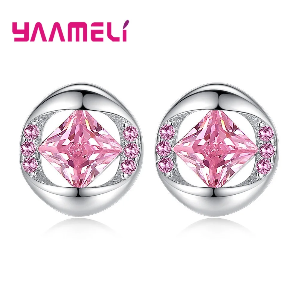 

Top Quality Fashionable 925 Sterling Silver Earrings Super Shining Princess Cut Square Cubic Zircon Crystal Piercing Jewelry
