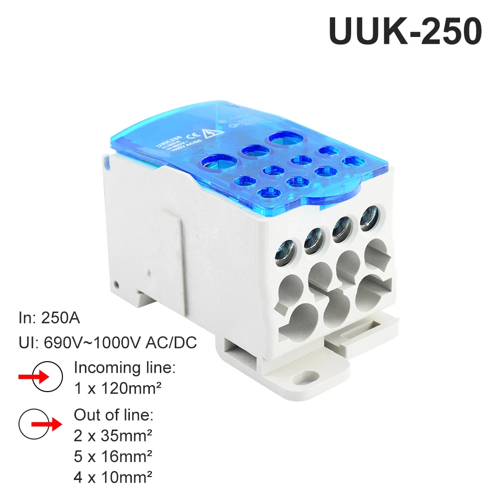 UKK250A UKK80A 125A 160A 250A 400A 500A клеммный блок 1 во многих из din-рейку коробка Универсальный электрический провод разъем питания распределительная коробка - Цвет: UKK250A
