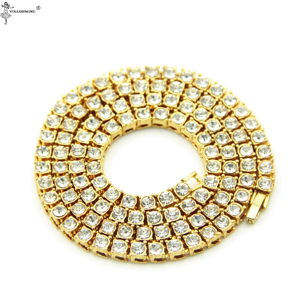 Хип хоп ожерелье Bling Iced Out Стразы цепочка на шею для мужчин 5 мм Ширина золотой цвет